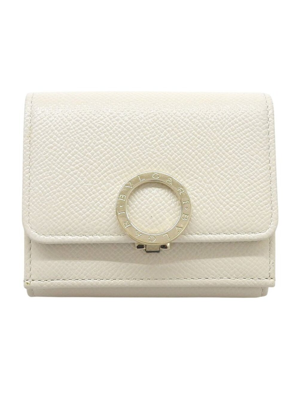 Bvlgari Bicolor Leather Compact Wallet Trifold Light Beige Purple